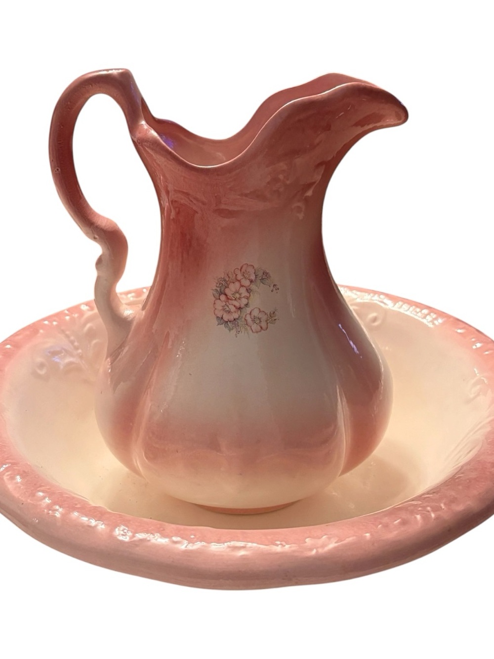 Charming Pink Ironstone Pitcher & Basin Set mid 1900’s
